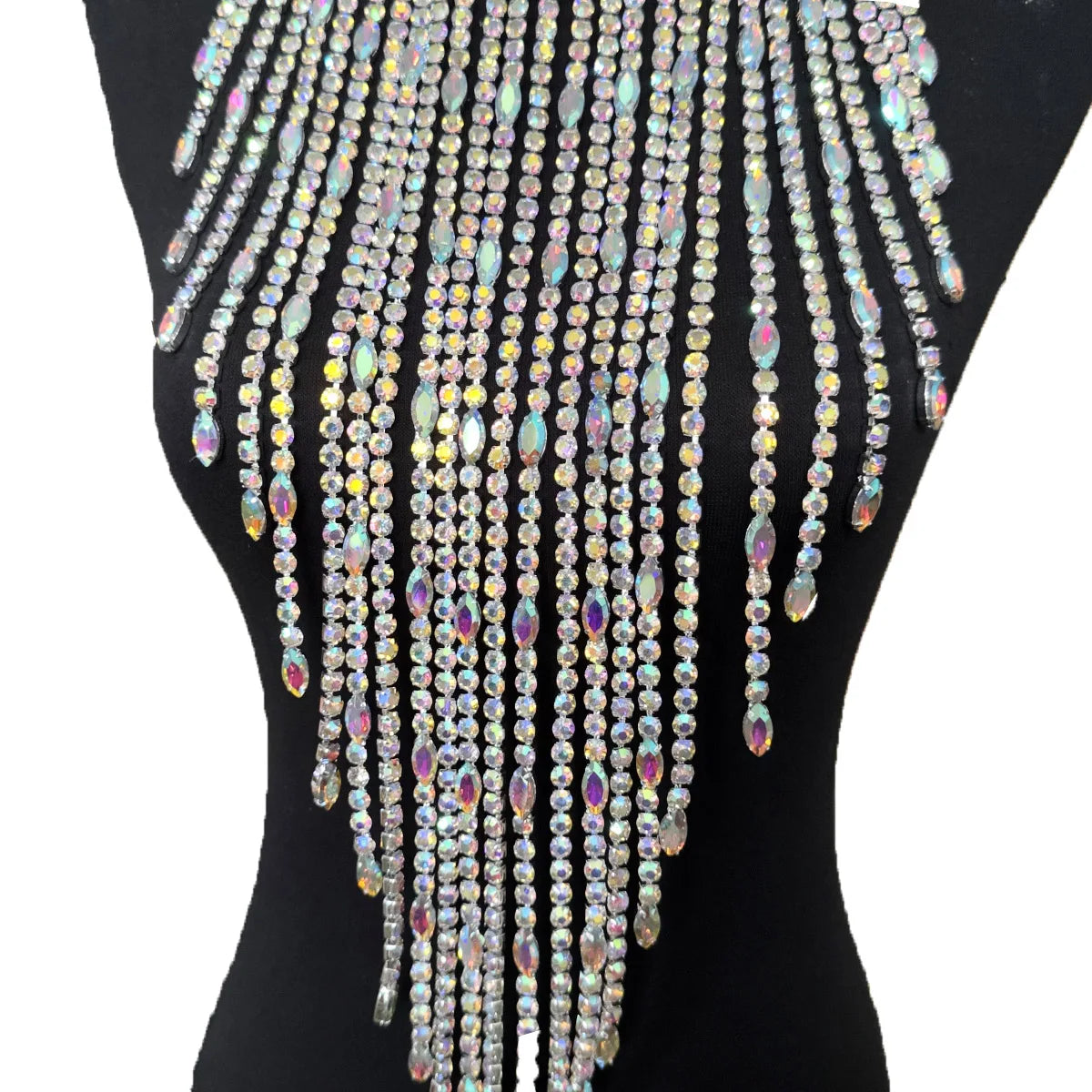 Oversized Crystal Rhinestone Tassel Choker Necklace Drag Queen Stage Body Jewelry