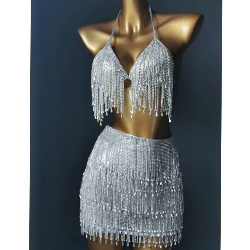 Halter Crystal Tassel Bra Body Chain