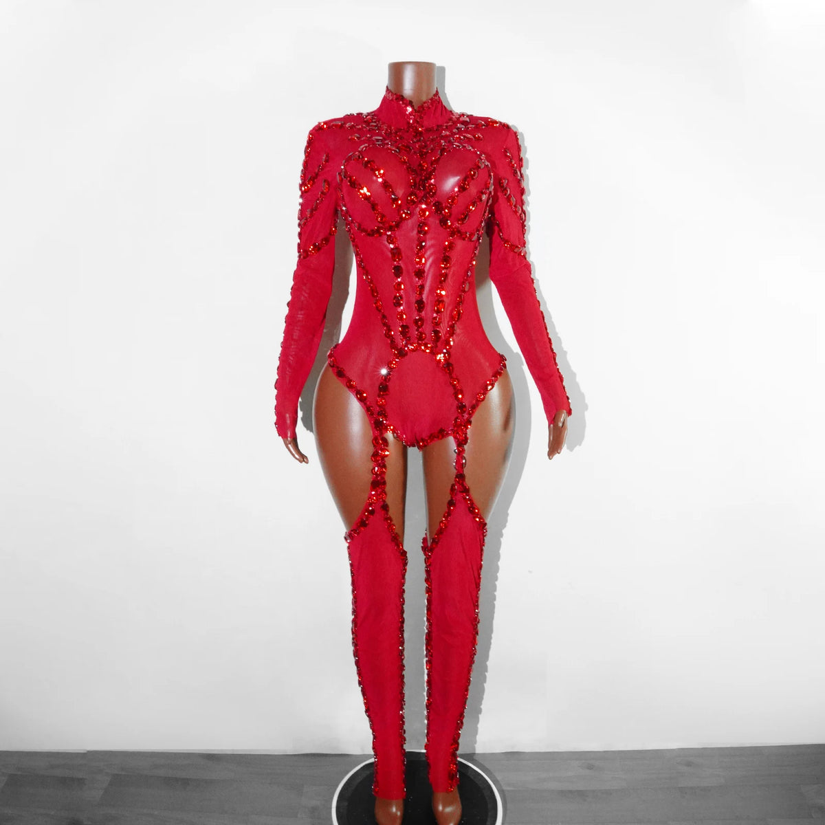 Rhinestone Mesh Jumpsuit Costume Set