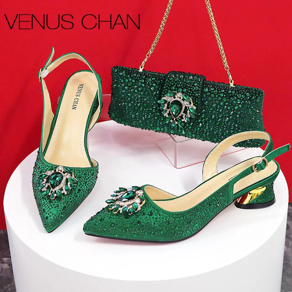 Pointed Toe Thin Heel Shoes and Matching Bag Set