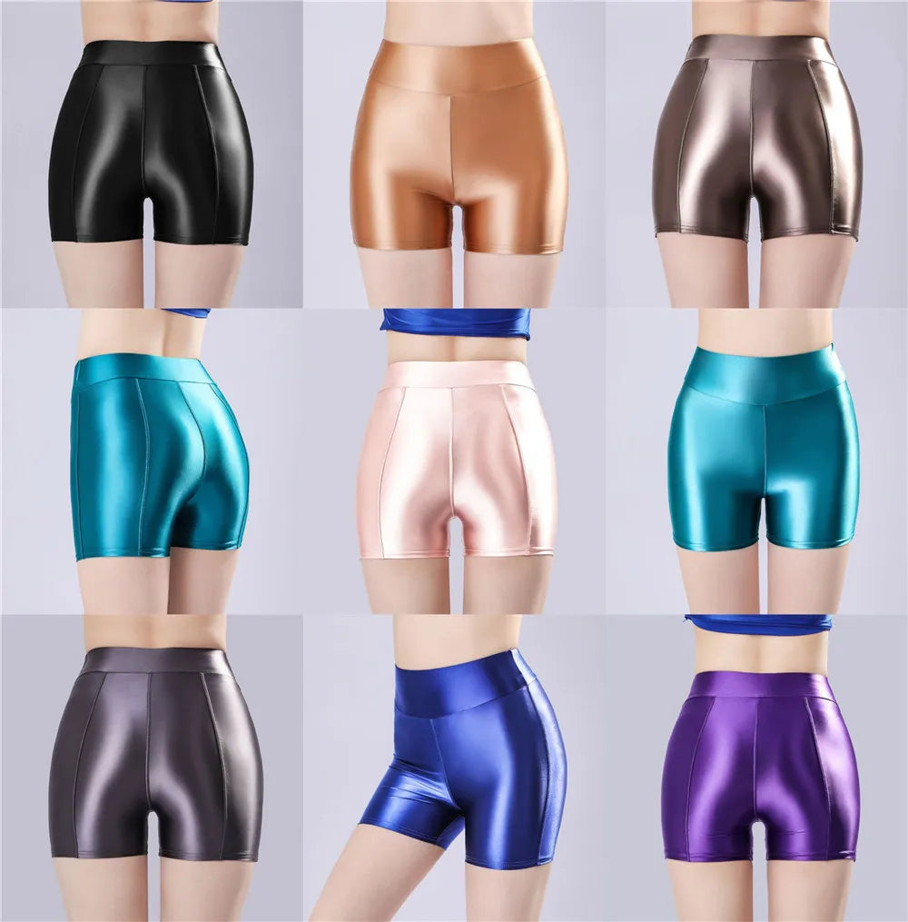 Sexy Women Smooth Shiny Satin Shorts Show Hip Wetlook Summer Shorts Candy Color Bottom Wear Safety Short Fashion Sexy Leggings