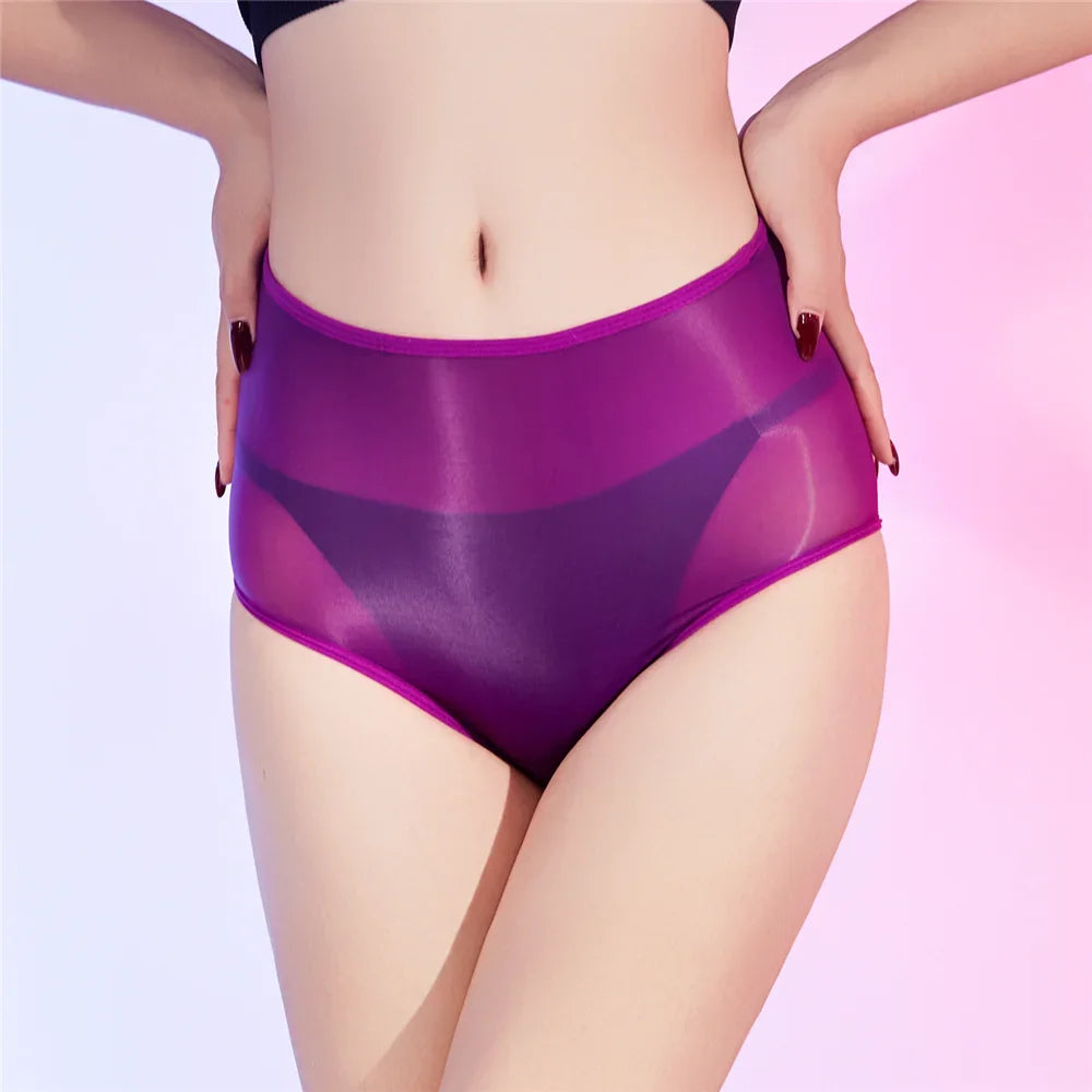 Sexy Women Unisex Silm Crotch Safety Short 6D Thin Bottom Wear Oil Shiny Briefs Sheer See Through U Convex Pouch Underwear