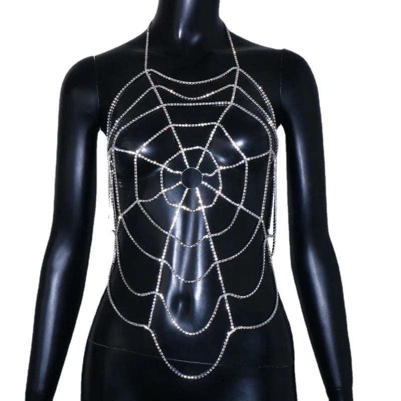 Spiderweb Rhinestone Bra & Brief Body Jewelry