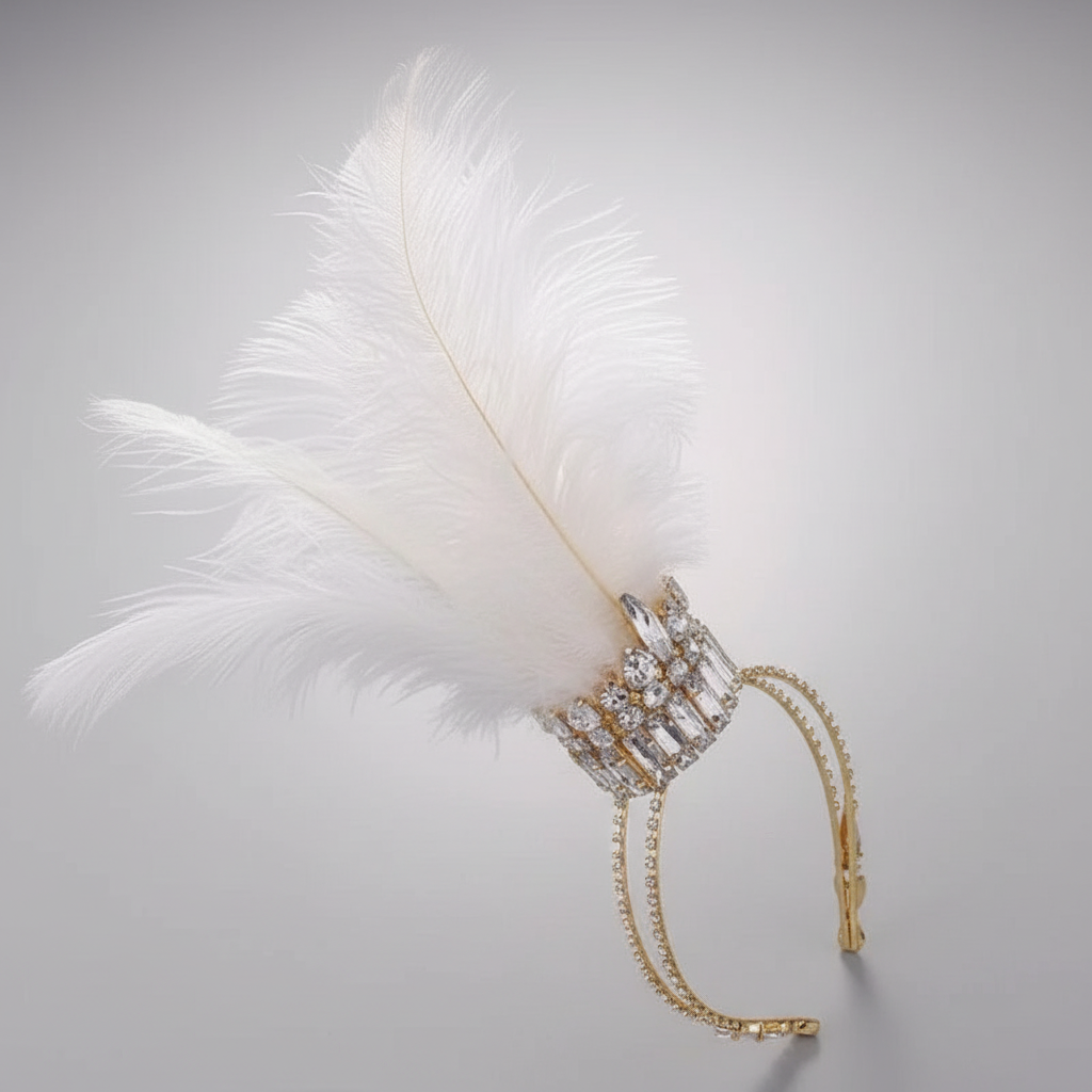 Exaggerated Showgirl Feather Rhinestone Headband Hairpiece