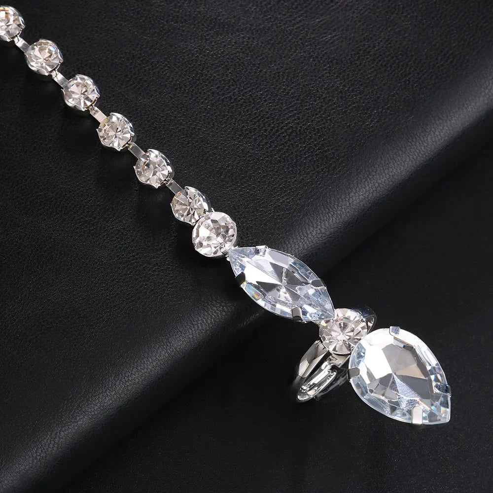 Sparkly Glass Crystal Five-Finger Bracelet Hand Harness Stage Performance Jewelry