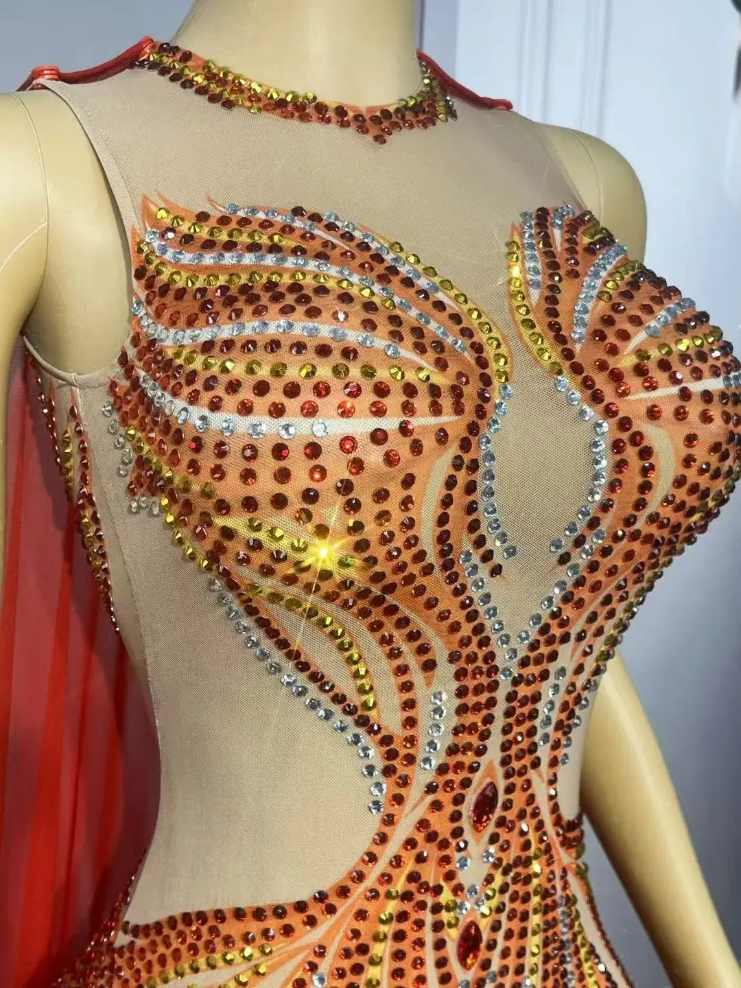 Women's Rhinestone Mesh Cloak Gown | Elegant Shining Stage Dress for Red Carpet, Prom & Birthday