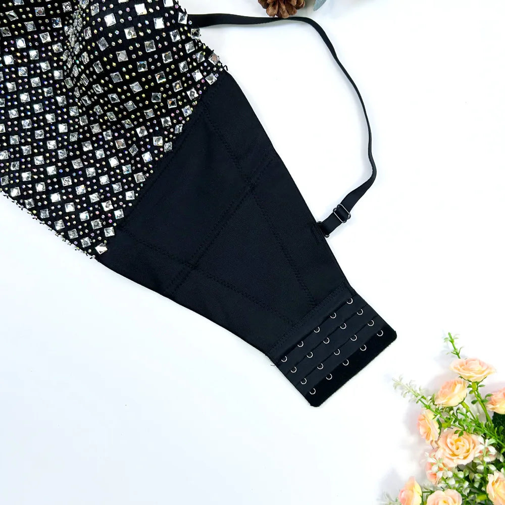Diamond Mesh Studded Bustier Corset Crop Top High Street Evening Bralette