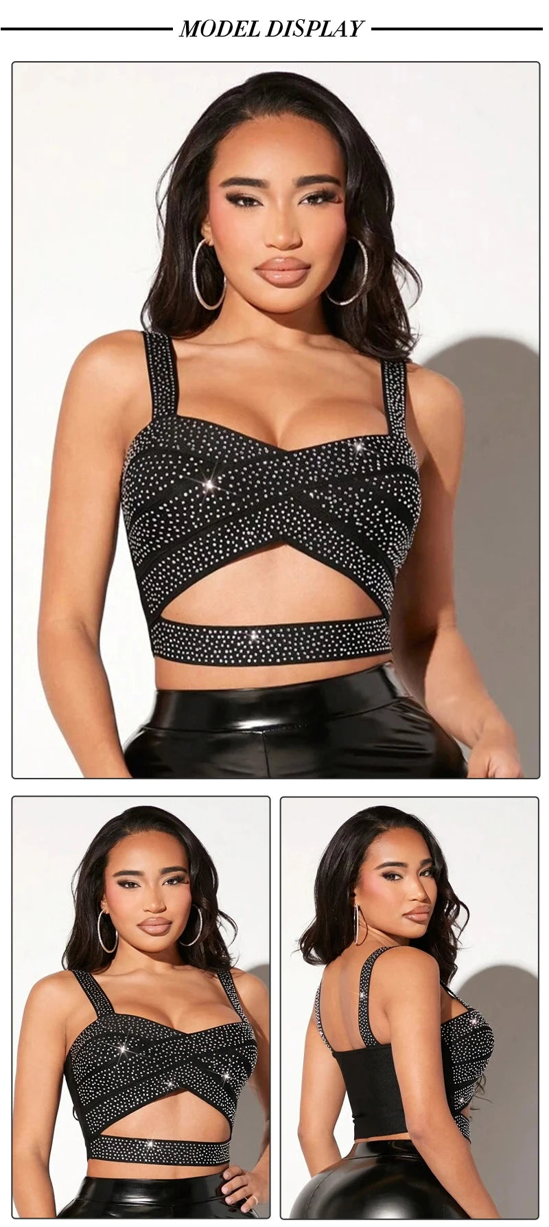 Black Crystal Strap Cutout Crop Top