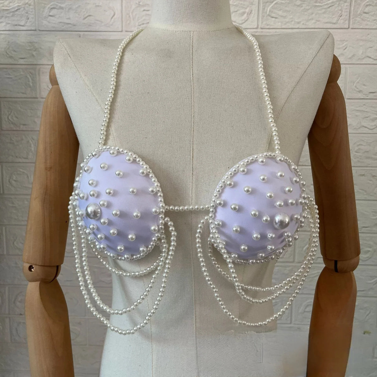 Hand-Beaded Pearl-Look Bra Body Chain