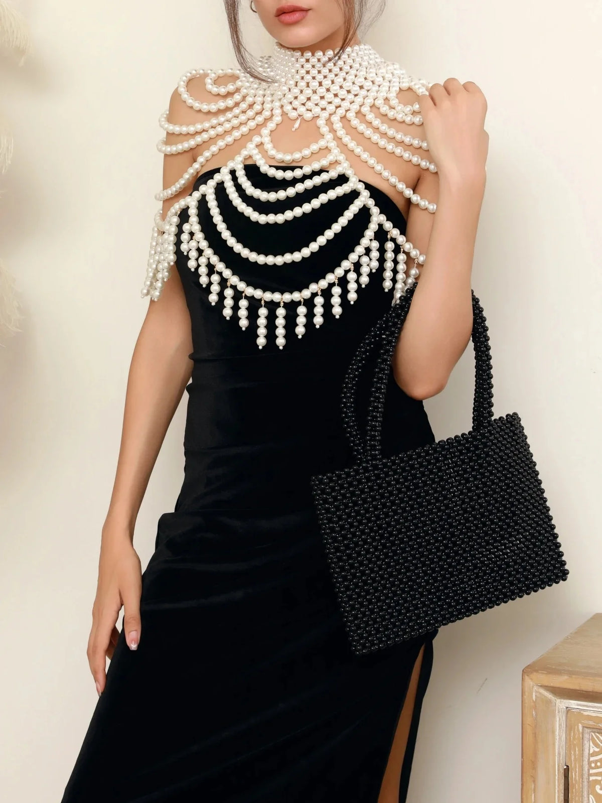 Layered Pearl-Look Shoulder Shawl