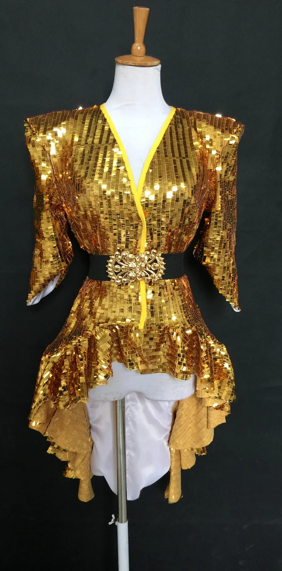 Sequined Shoulder Pad Tuxedo Leotard & Stage Performance Costume