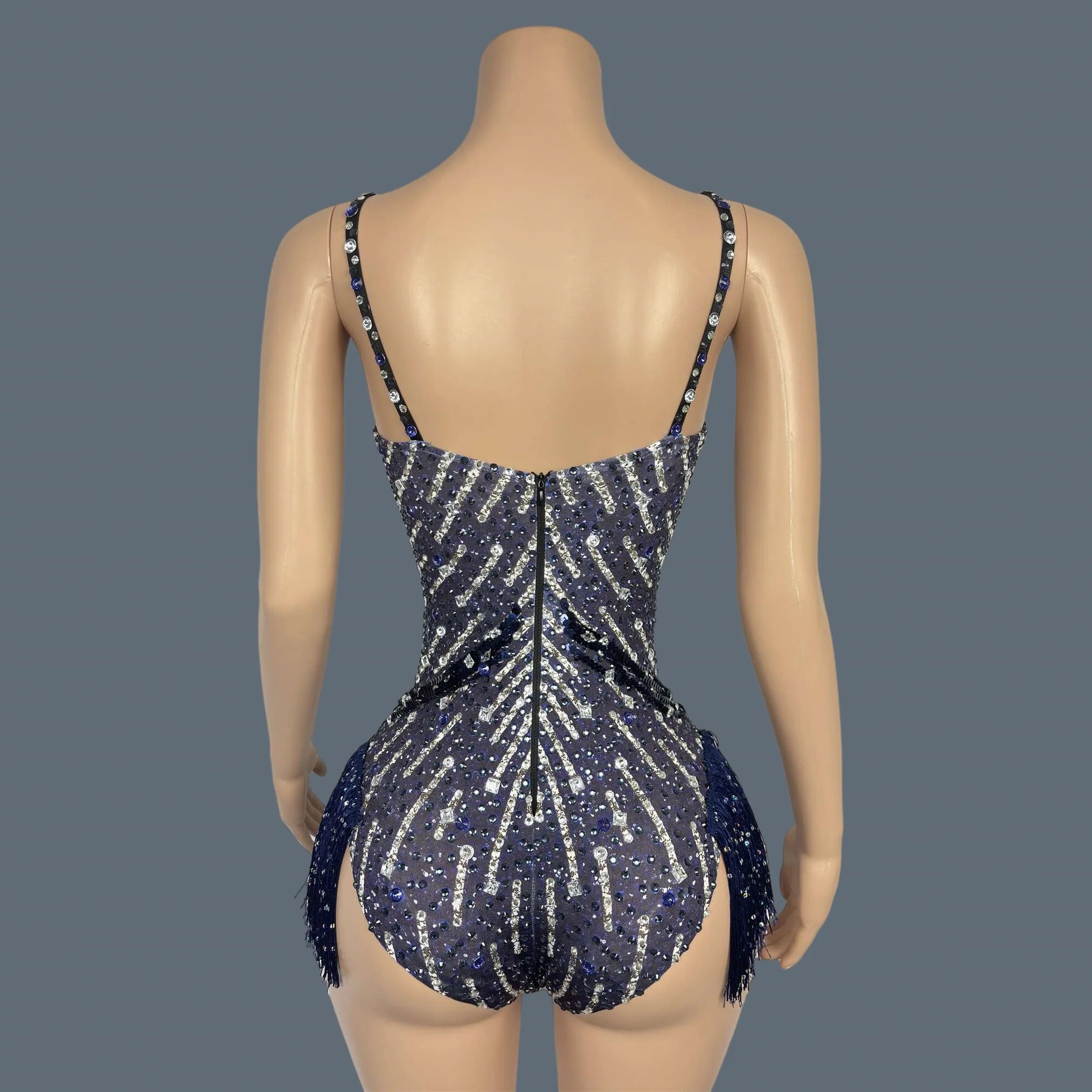 Sparkly Rhinestone Tassel Fringe Dance Leotard Nightclub Stage Performance Bodysuit