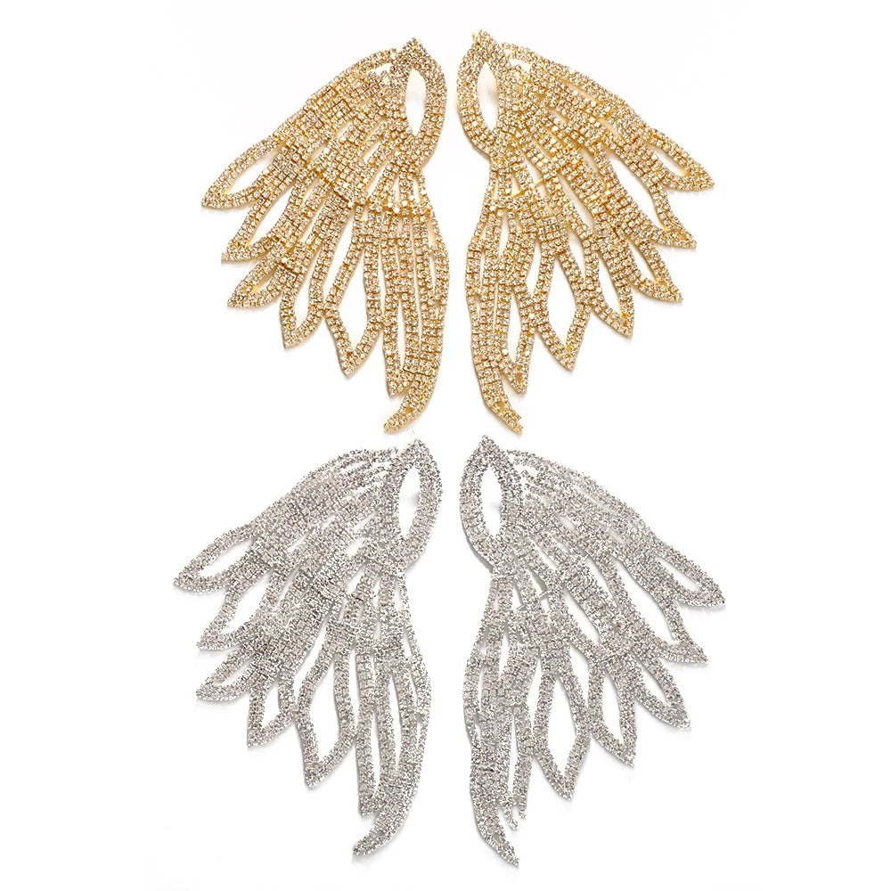 Oversized Crystal Rhinestone Angel Wing Drop Earrings Drag Queen Stage Jewelry