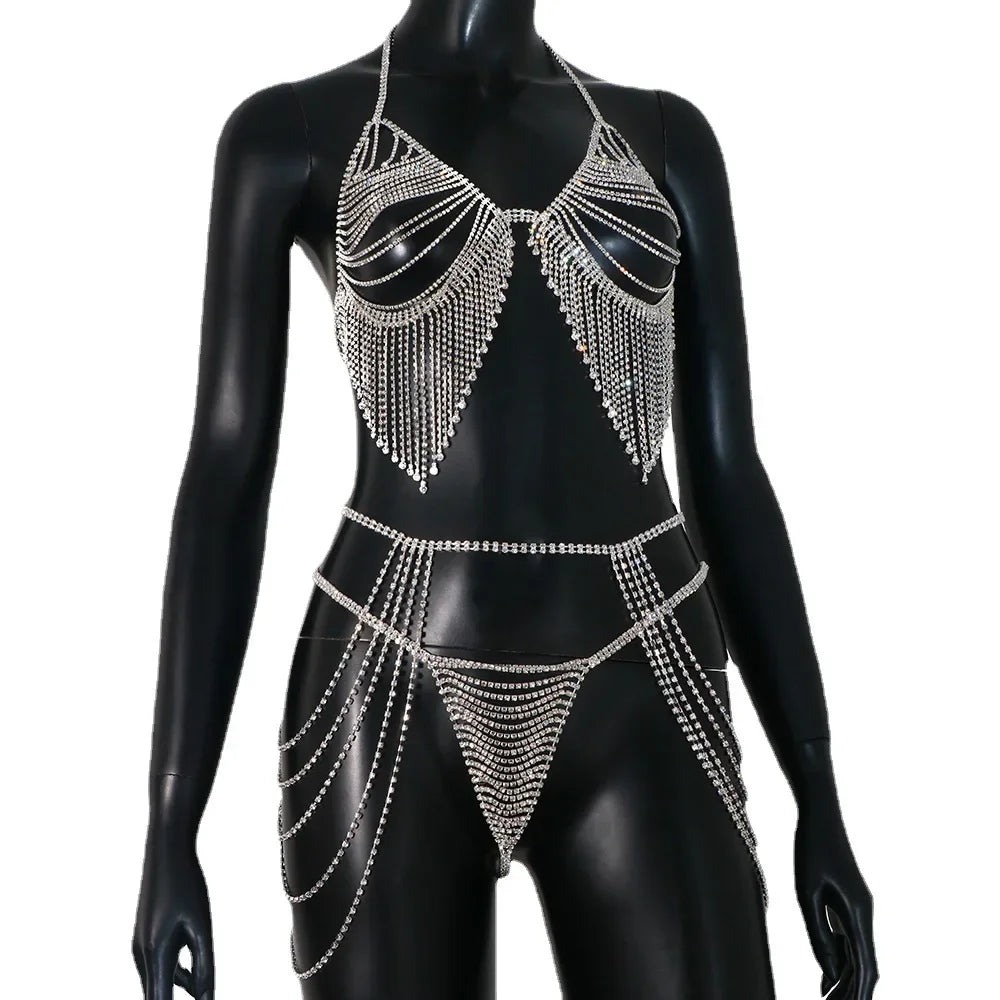 Rhinestone Tassel Bra, Brief & Waist Jewelry