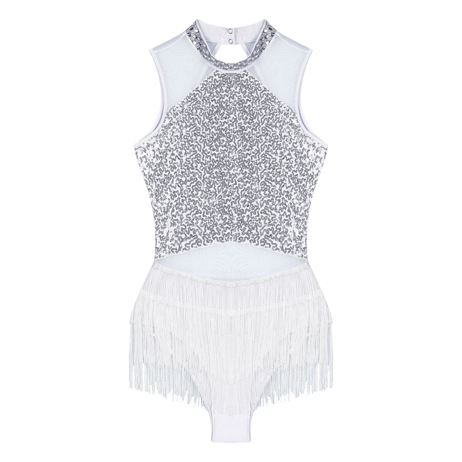 Sparkly Sequin & Fringe Dance Dress with Gloves Latin Stage Performance Costume
