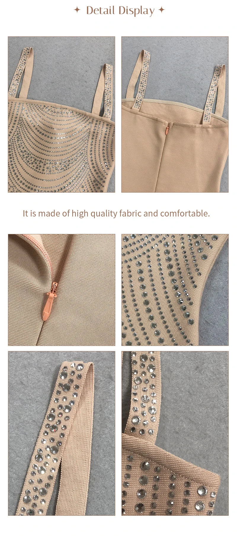 Nude Rhinestone Spaghetti Strap Mini Dress