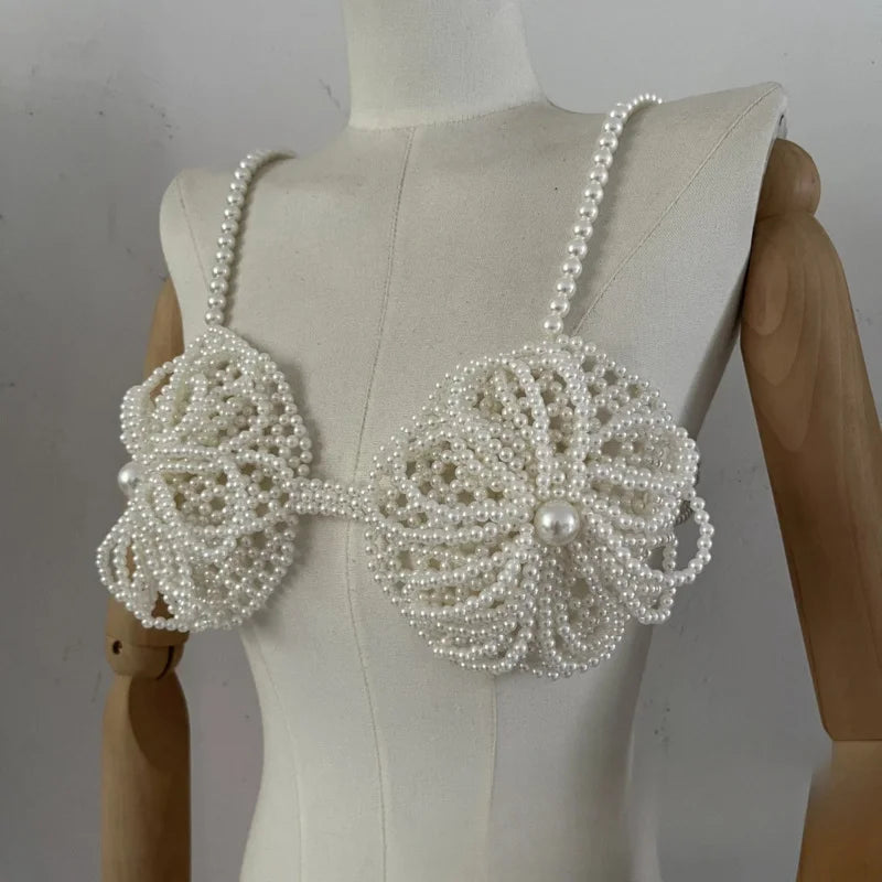 Pearl-Look Flower Beaded Bra Top