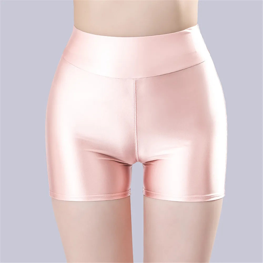 Sexy Women Smooth Shiny Satin Shorts Show Hip Wetlook Summer Shorts Candy Color Bottom Wear Safety Short Fashion Sexy Leggings