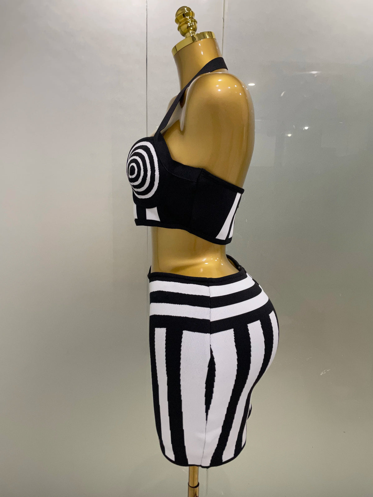 Black & White Striped Two-Piece Skirt Set