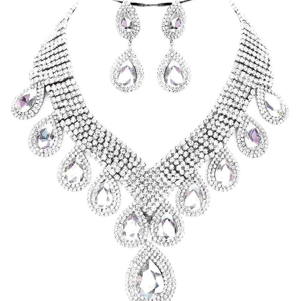 Rhinestone Drop Necklace & Earrings Set