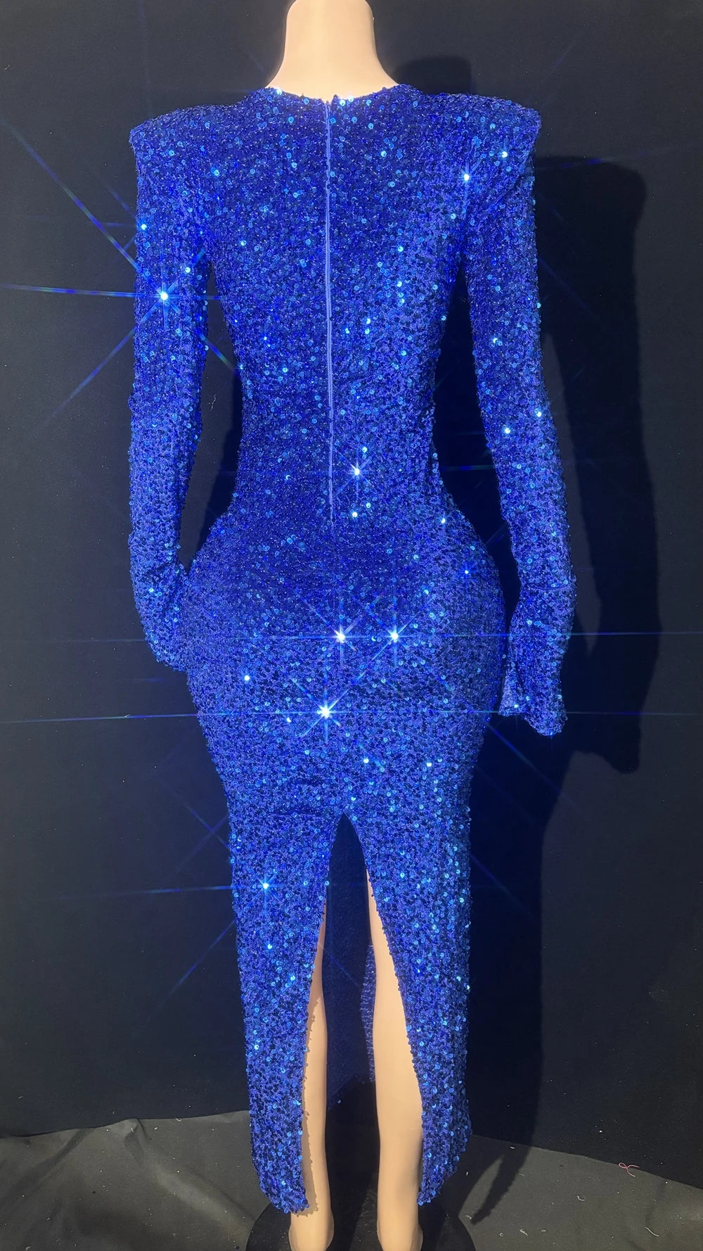 Sparkly Rhinestone Deep V-Neck Sheer Evening Gown Stage Performance Costume