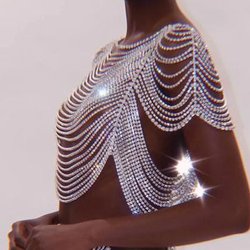 Backless Rhinestone Chain Fringe Crop Top