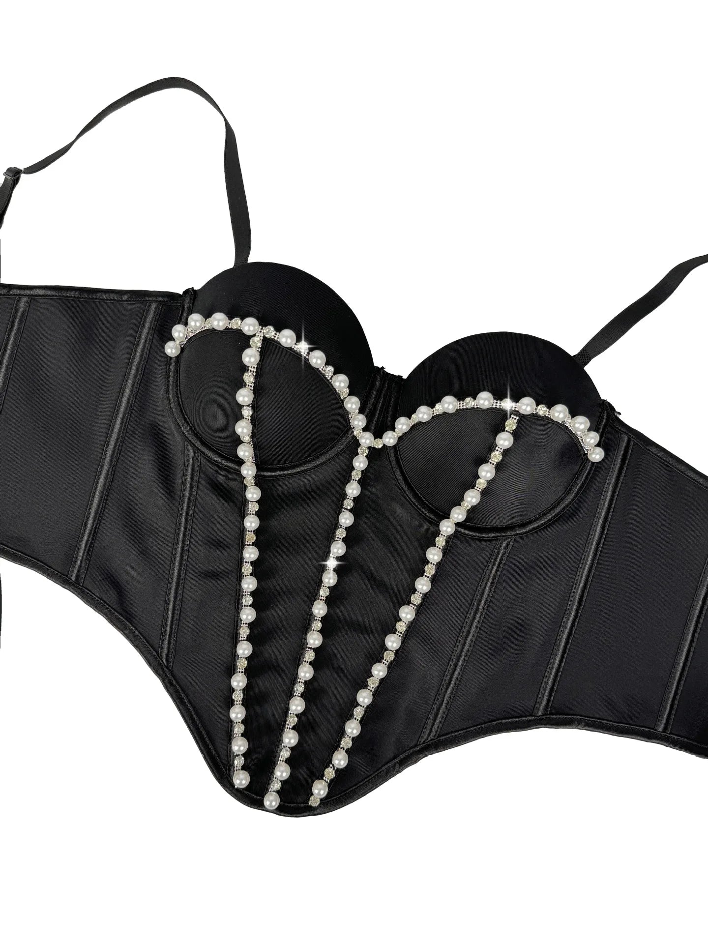 Pearl Embroidered Bustier Corset Crop Top High Street Evening Bralette