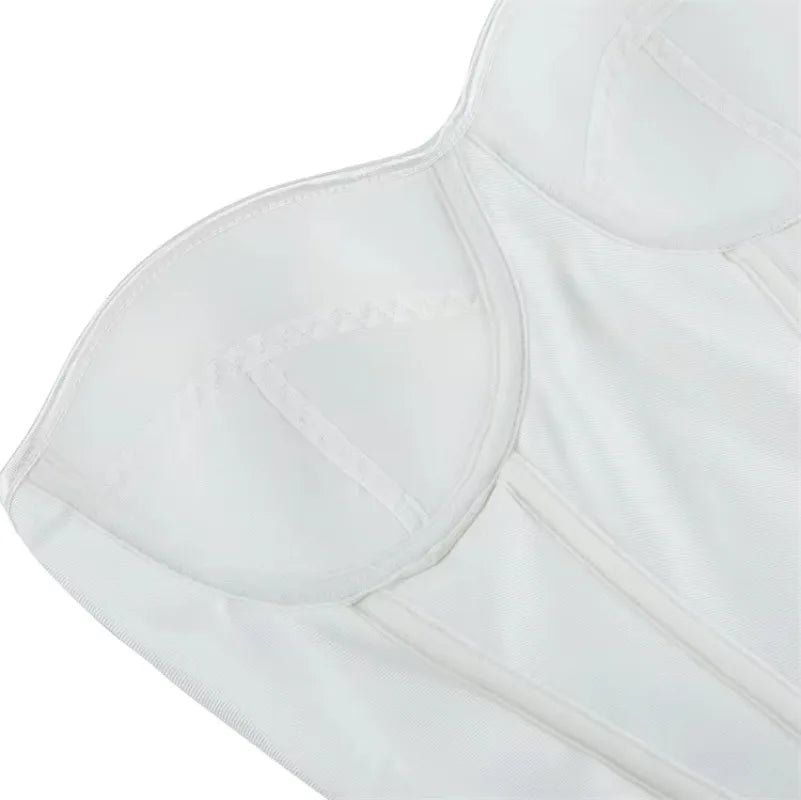 Overbust Corset Bustier Top Built-In Bra Cup Lace-Up Waist Cincher
