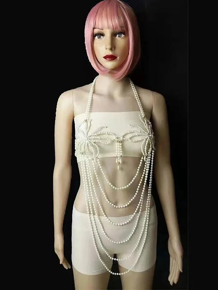 Pearl-Look Butterfly Bra Body Chain