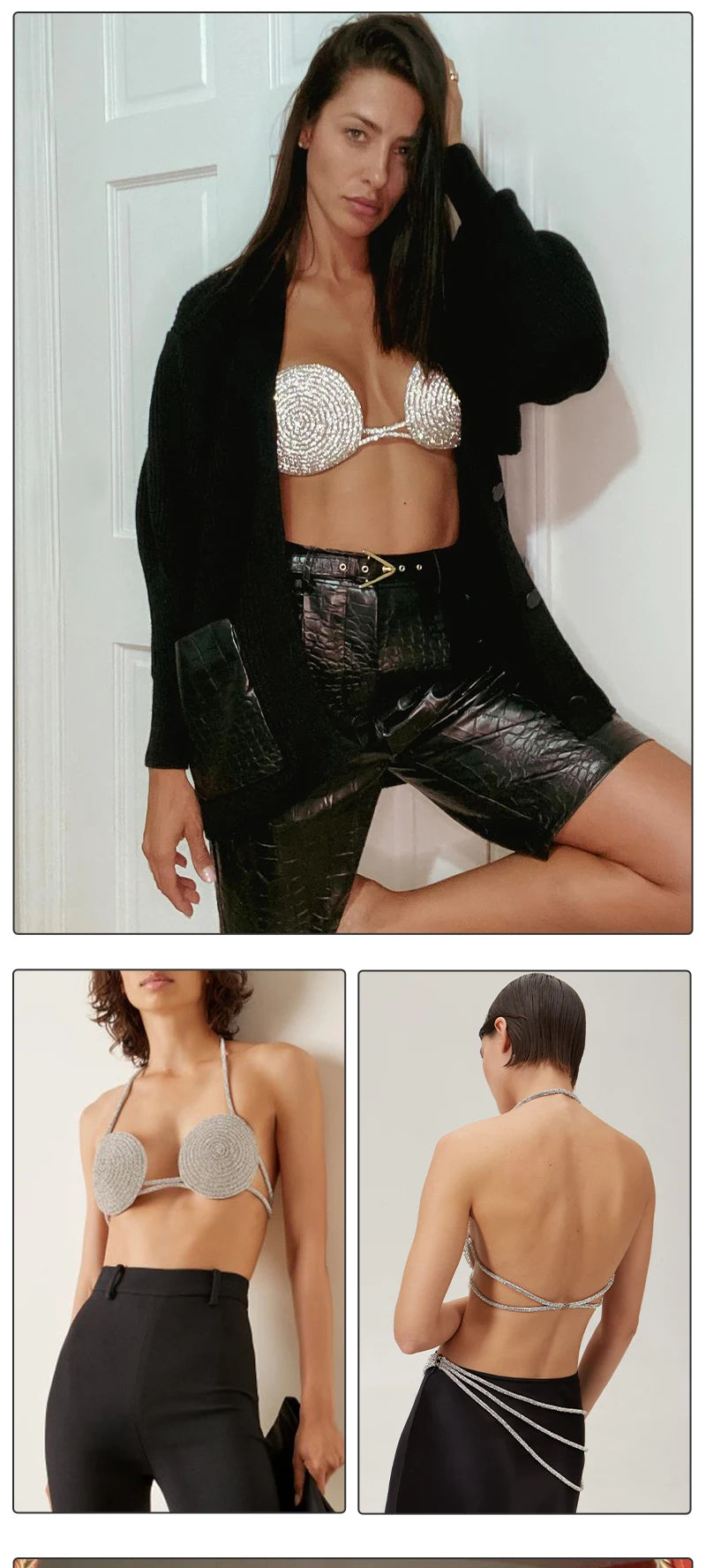 Rhinestone Halter Costume Bra Top