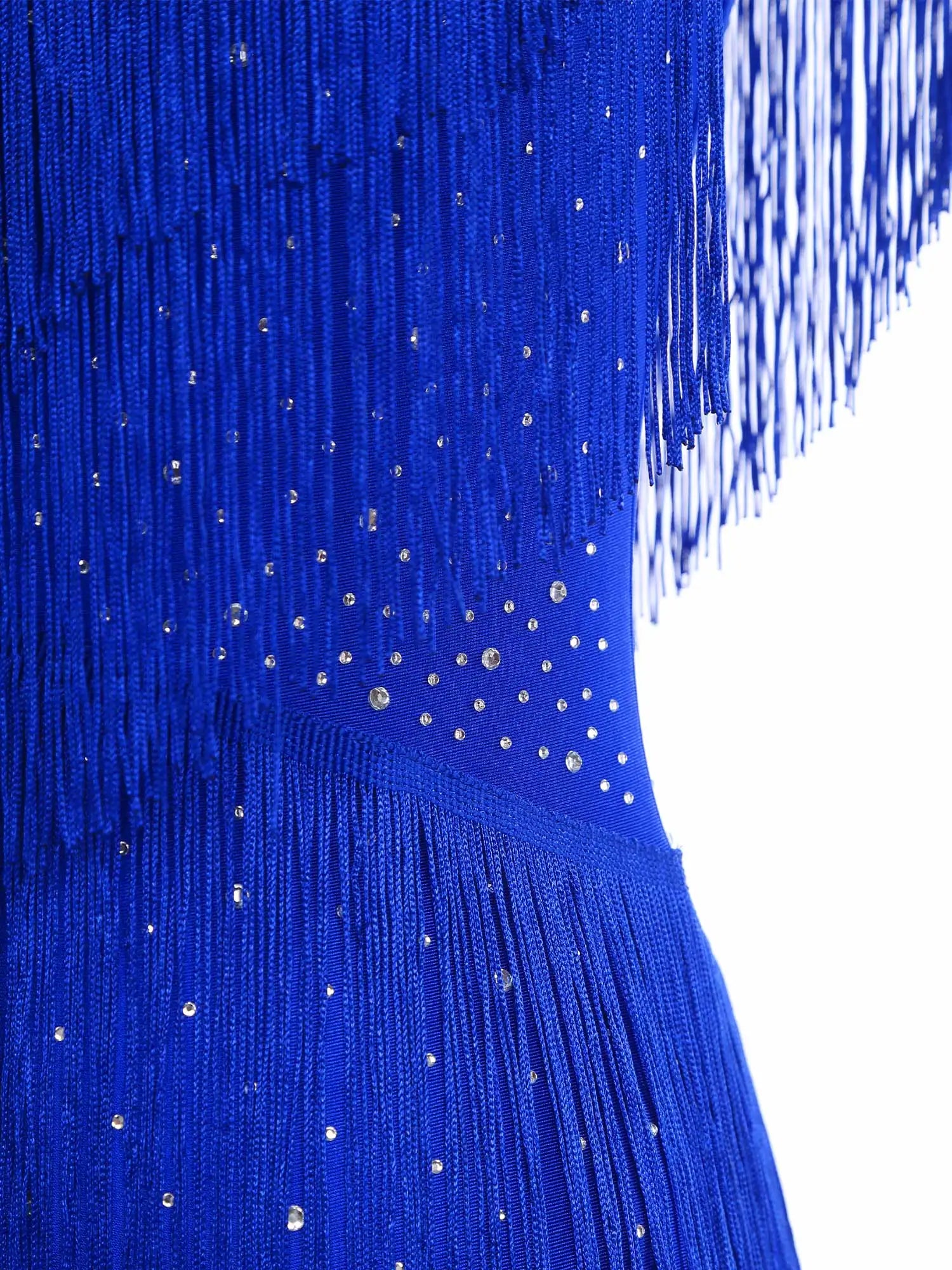 Sparkly Rhinestone & Tassel Fringe Latin Dance Leotard Crew Neck Bodysuit
