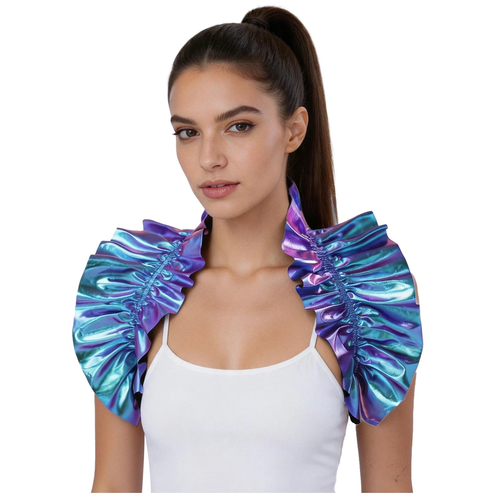 Metallic Ruffled Renaissance Neck Shrug Holographic Victorian Shoulder Capelet