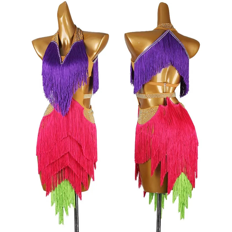 Sleeveless Latin Dance Fringe Dress & Competition Performance Costume