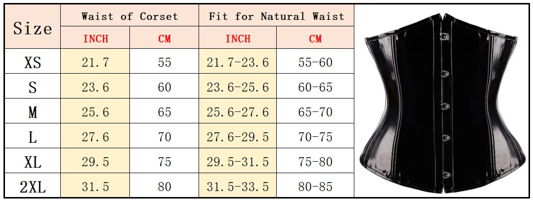 Steampunk PVC Leather Underbust Corset Front Busk Waist Trainer Cincher Top