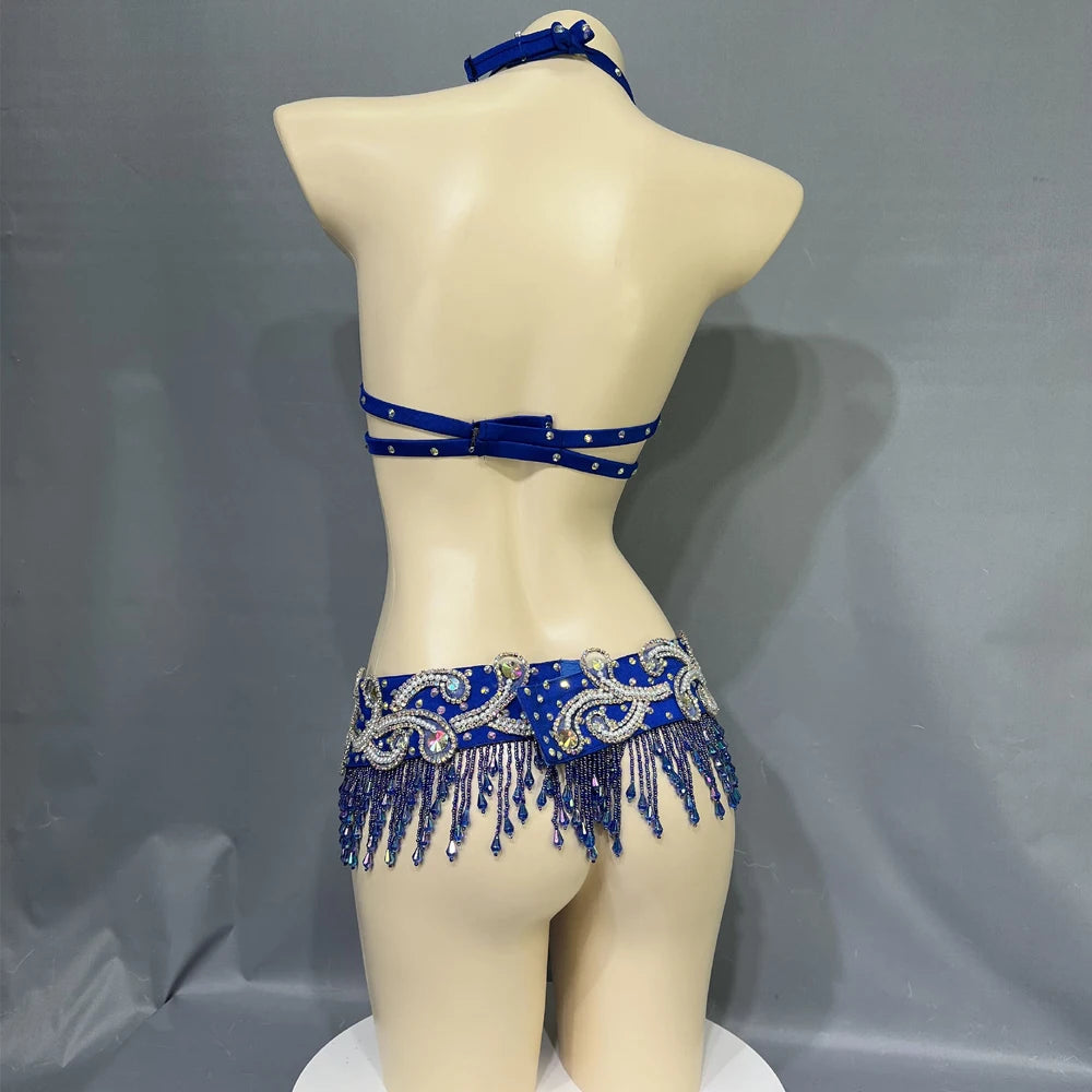 The Stardust Oasis Sirena – Deluxe Crystal & Beaded Belly Dance Bra & Belt 2-Piece Costume Set