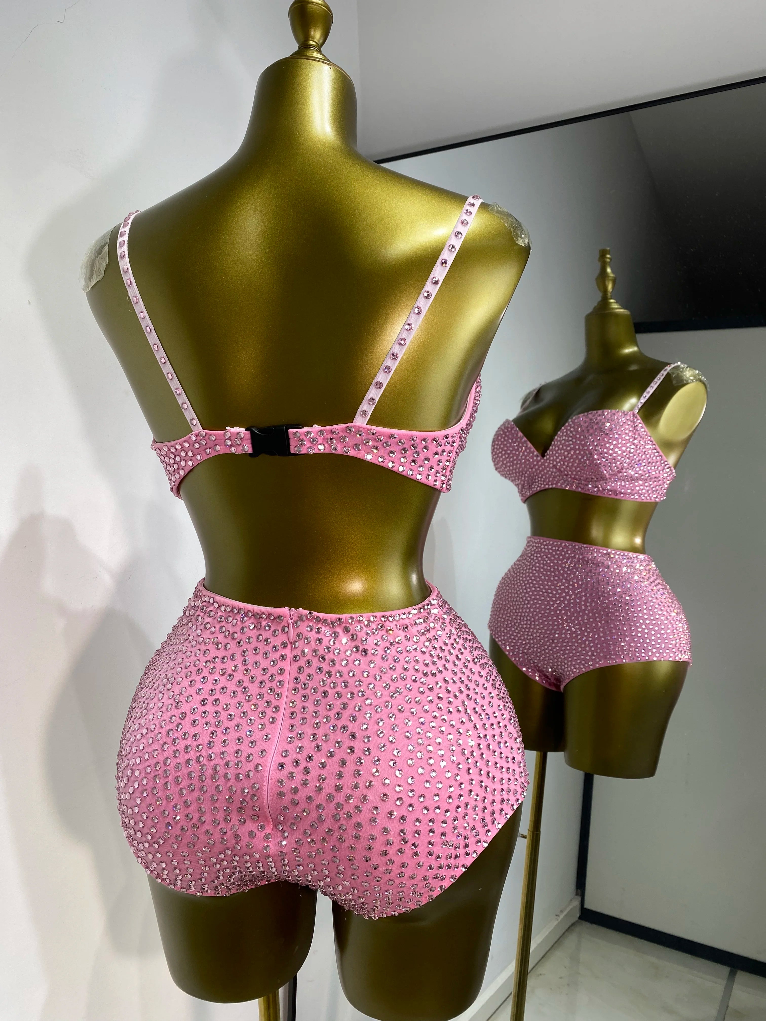 Rhinestone Bustier, High-Waist Mini Shorts & Cropped Jacket 3-Piece Performance Costume Set