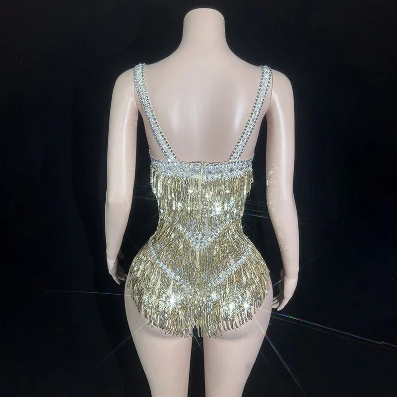 Gold Tassel Showgirl Bodysuit