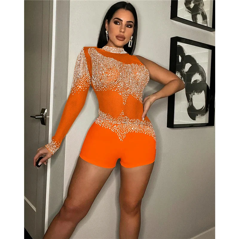 Sparkly Rhinestones Mesh Romper