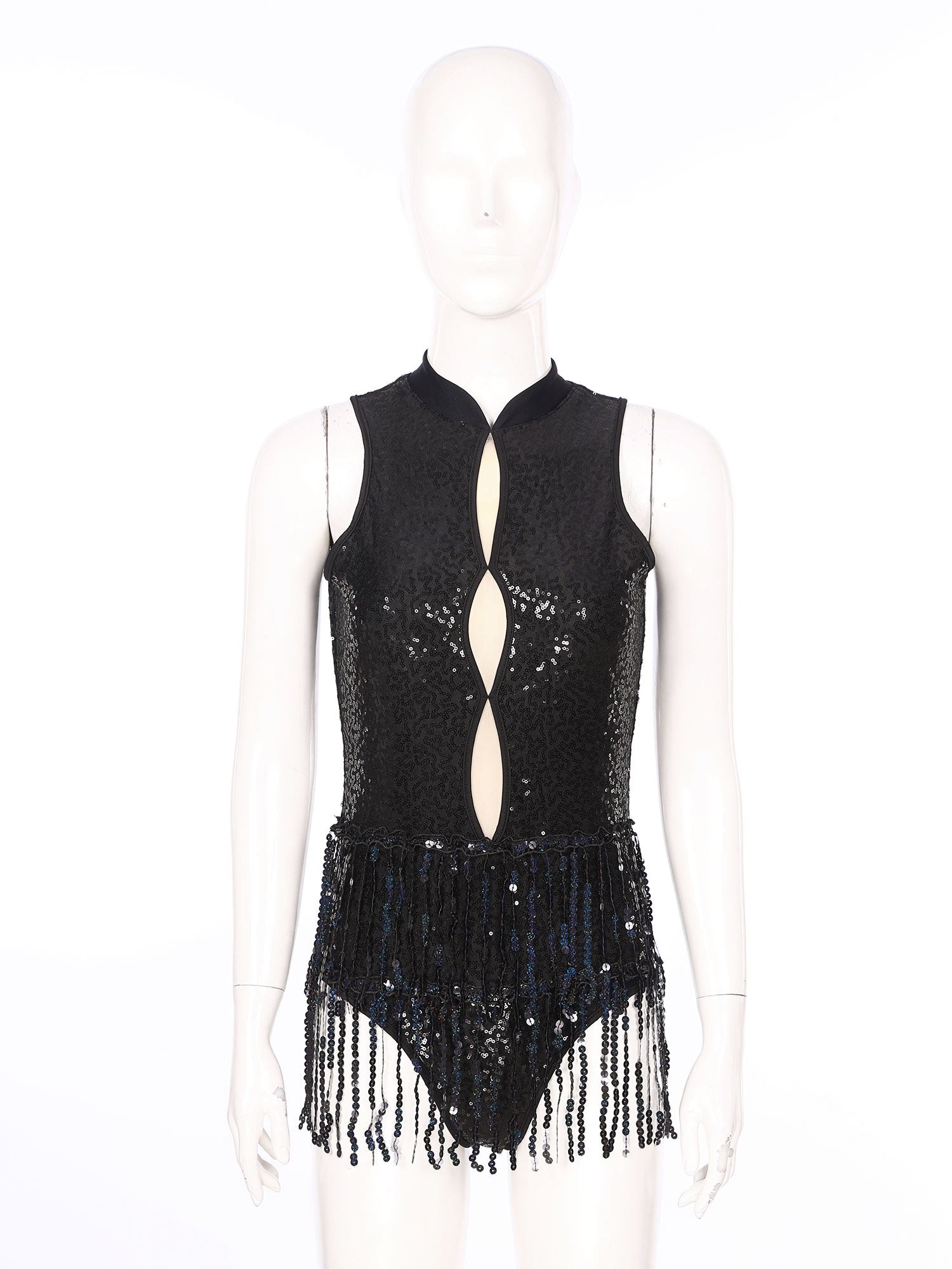 Glitter Sequin Fringe Latin Dance Leotard & Backless Performance Bodysuit