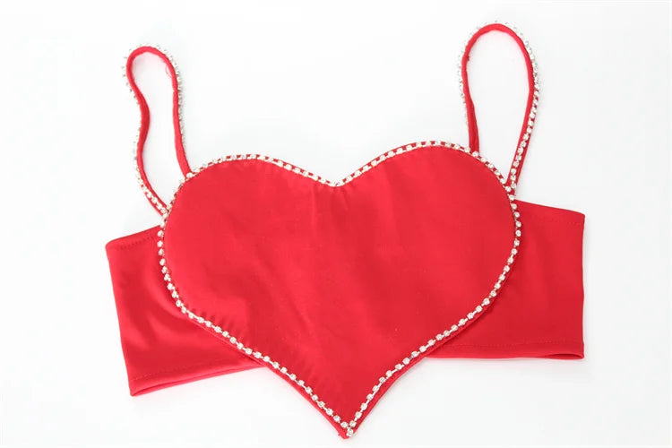 Scarlet Sweetheart Crop Camisole Sculpted Red Bustier Party Bralette Top