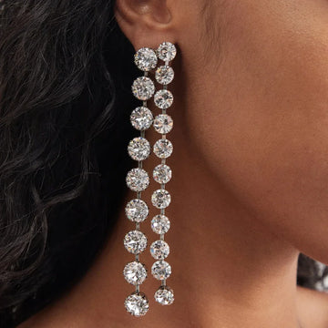 Sparkly Round Crystal Long Tassel Drop Earrings Stage Performance Jewelry
