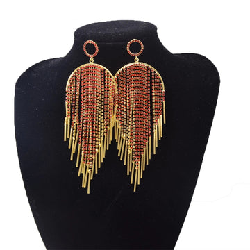 Sparkly Crystal Rhinestone Tassel Drop Earrings Stage Performance Jewelry