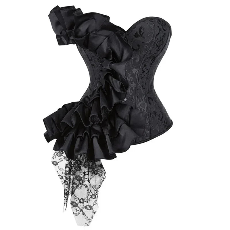 Victorian Ruffle Floral Lace Overbust Corset Bustier Body Shaper Top