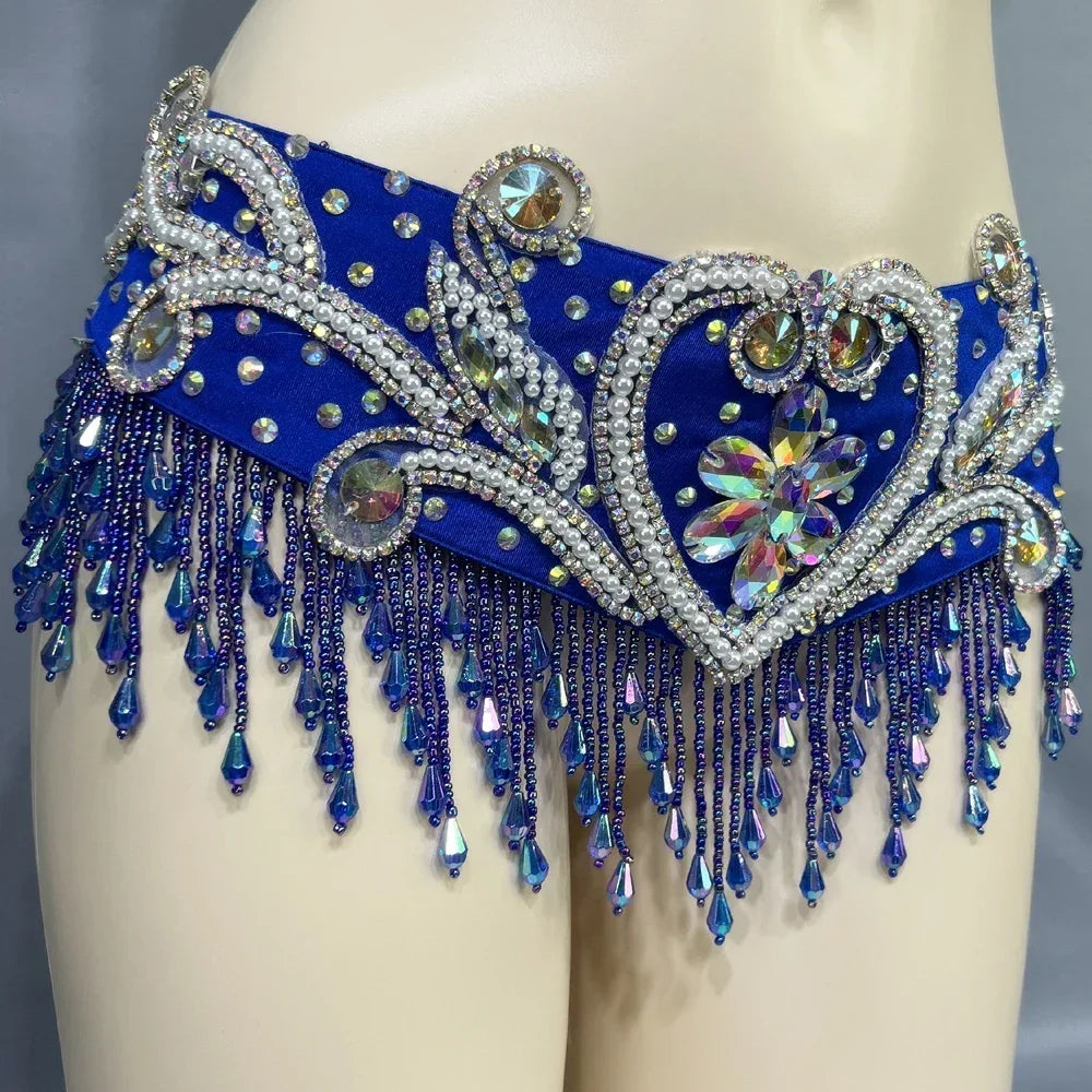 Dazzling Beaded Crystal Belly Dance Bra & Belt 2-Piece Costume Set
