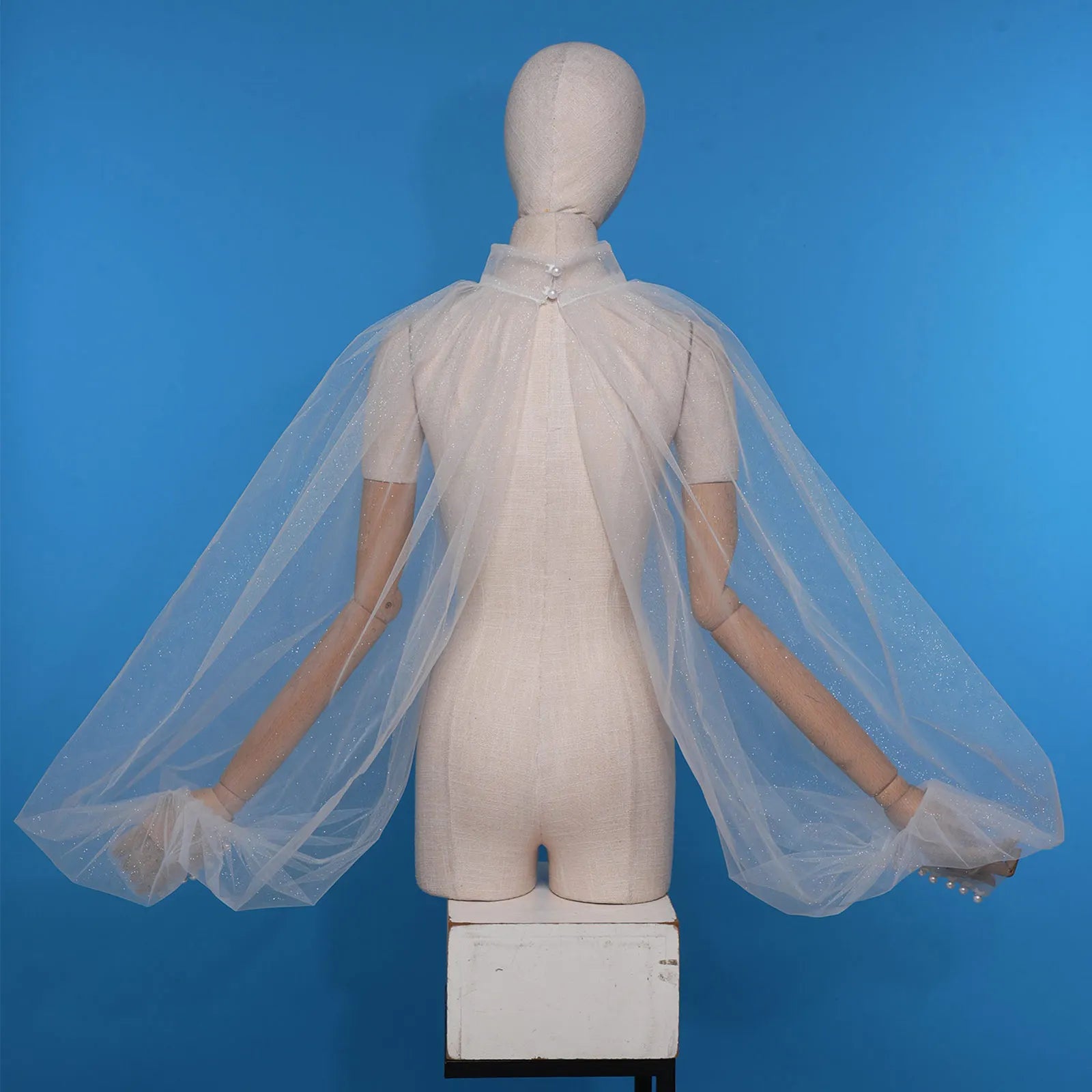 Shimmering Mesh Lantern Sleeve Bolero Shrug & See-Through Mock Neck Top