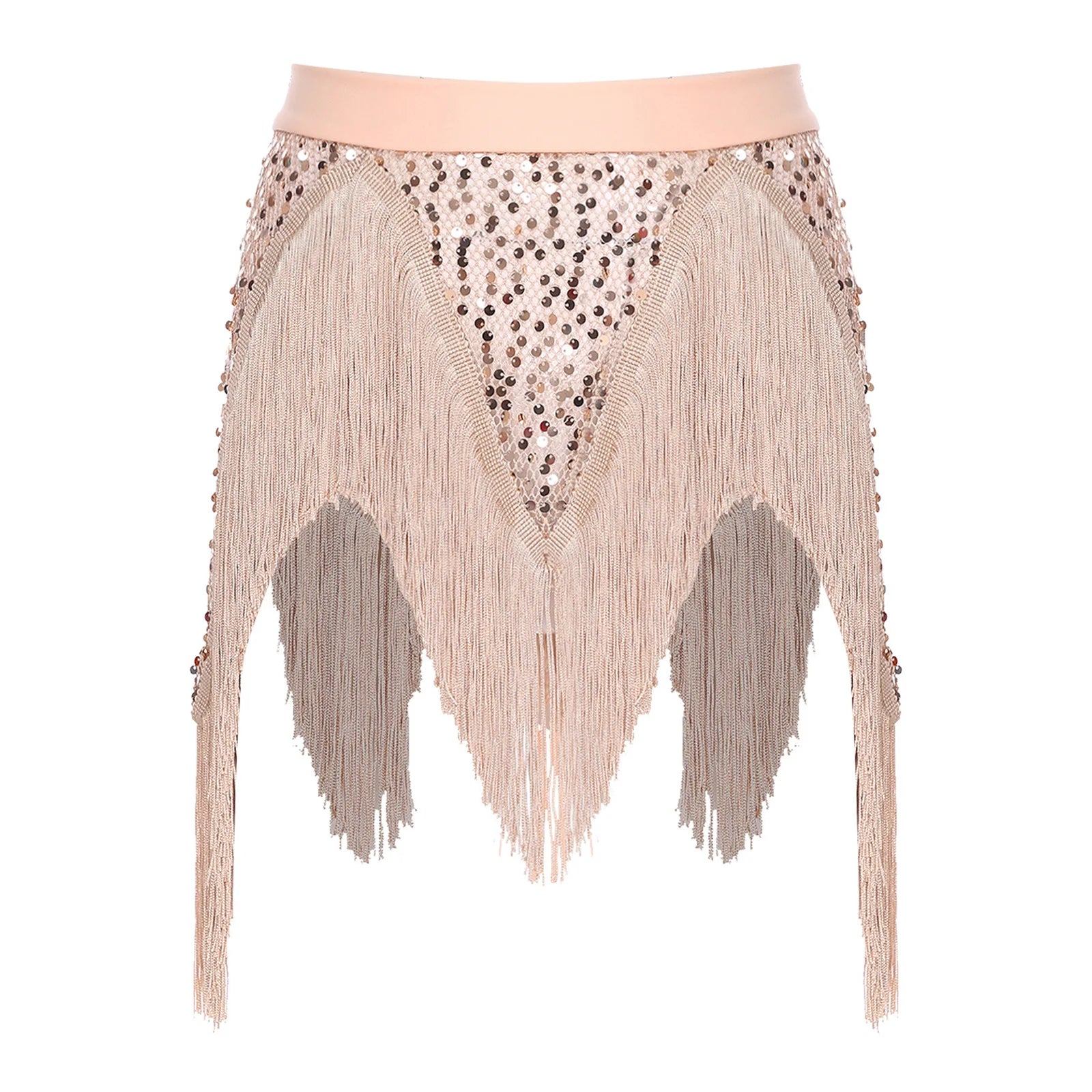 Glitter Sequin Fishnet Mesh Hip Scarf & Tassel Waist Wrap Belly Dance Skirt