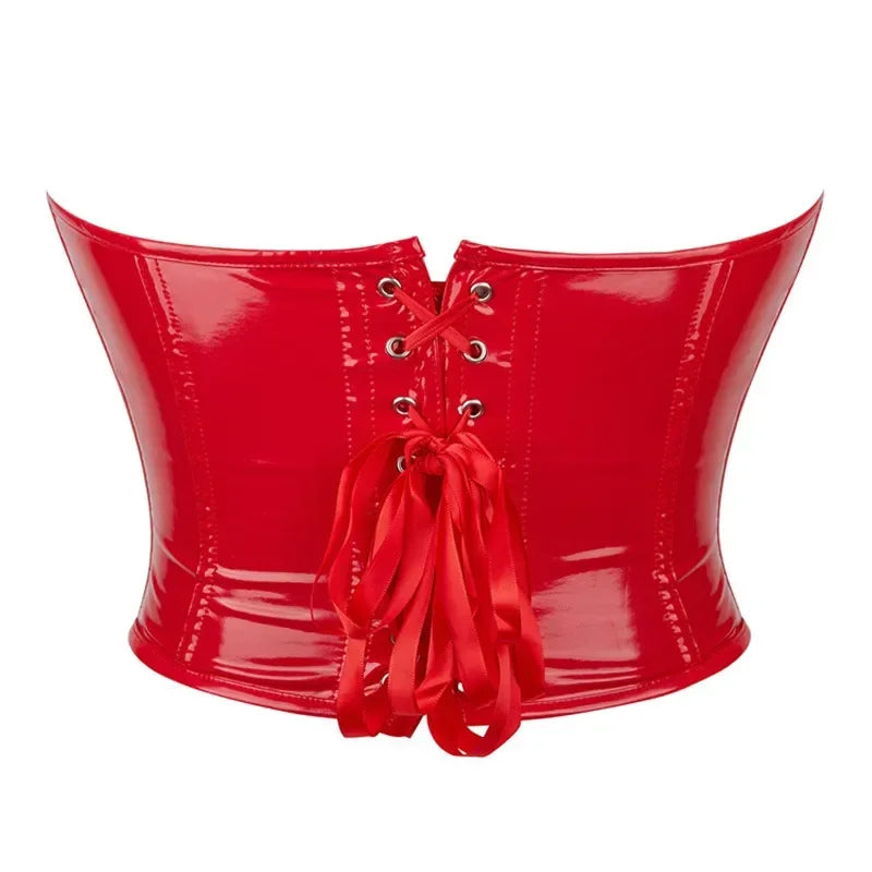 Shiny PVC PU Leather Bustier Corset Crop Top Body Shaper Vest