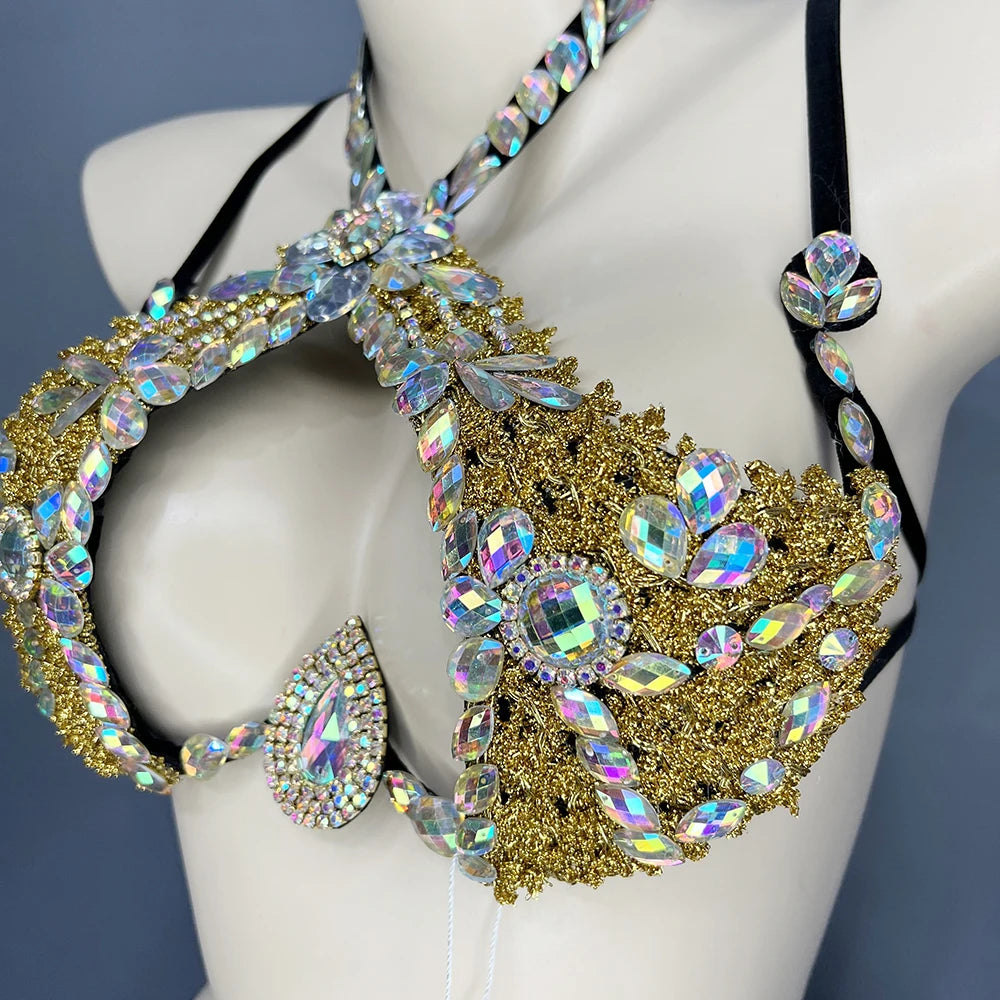 Sparkly Crystal Wire Bra Halter Top Samba Carnival Costume