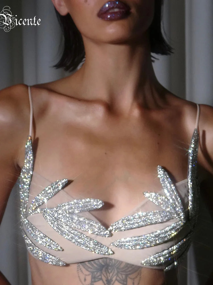 Crystal Chain Backless Bustier Crop Top
