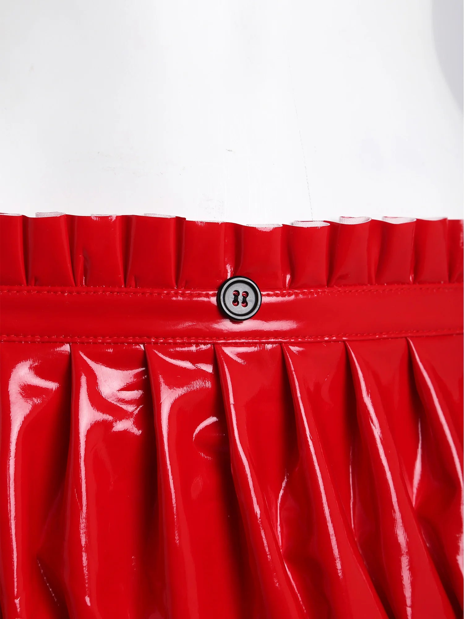 Wet-Look PU Leather Ruffled Bloomer Shorts Attached Garter Clips Briefs